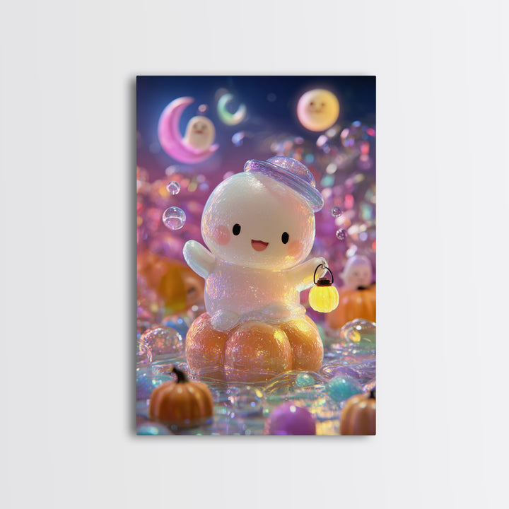 The Ghost Bubble Bath, Vaporwave Halloween Decor, Vertical Wall Art, Canvas Print, Retro Halloween Decor, Neon Wall Art, Gothic Home Decor