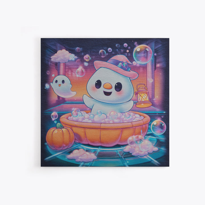 The Ghost Bubble Bath, Vaporwave Halloween Decor, Square Wall Art, Canvas Print, Retro Halloween Decor, Neon Wall Art, Halloween Wall Art