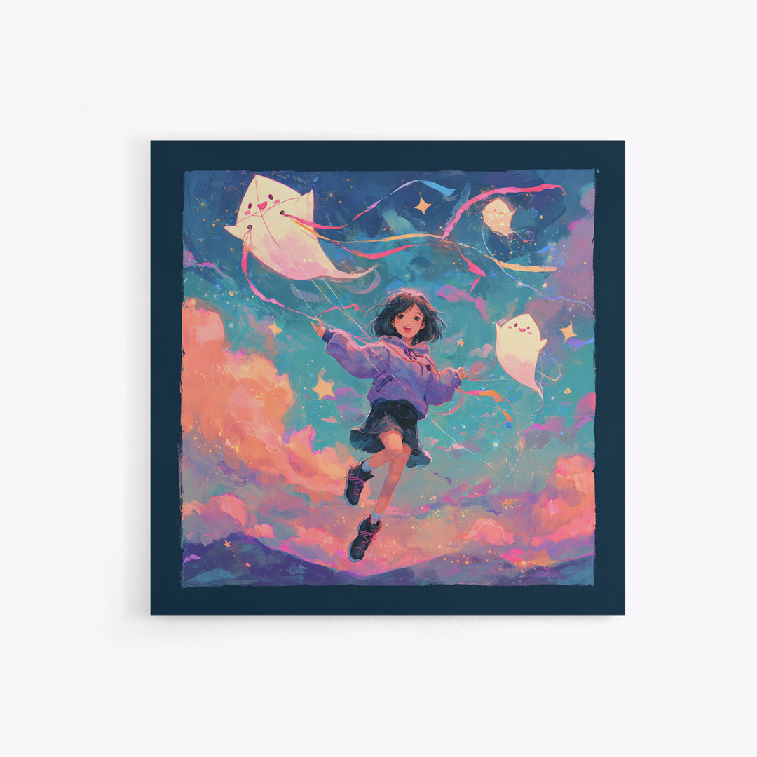 The Ghost Kite Festival, 80s Halloween Wall Art, Square Wall Art, Canvas Print, Retro Halloween Decor, Neon Wall Art, Seasonal Home Decor