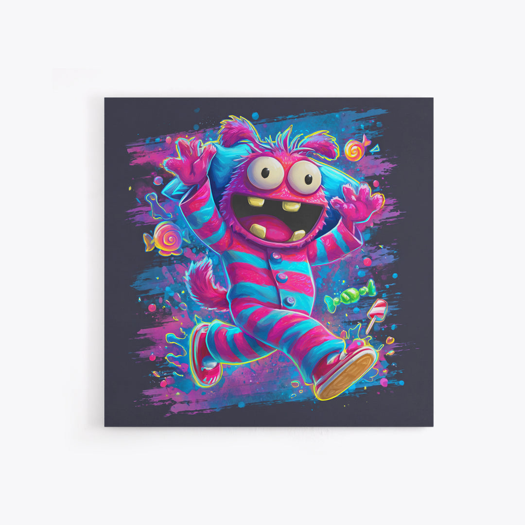 The Monster Pajama Parade, Vaporwave Halloween Decor, Square Wall Art, Canvas Print, Retro Halloween Decor, Neon Wall Art