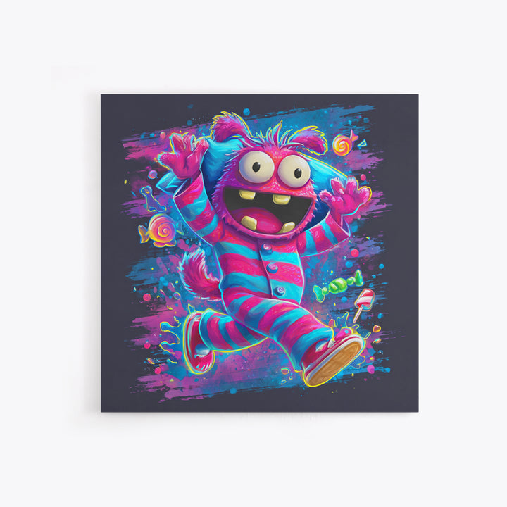 The Monster Pajama Parade, Vaporwave Halloween Decor, Square Wall Art, Canvas Print, Retro Halloween Decor, Neon Wall Art