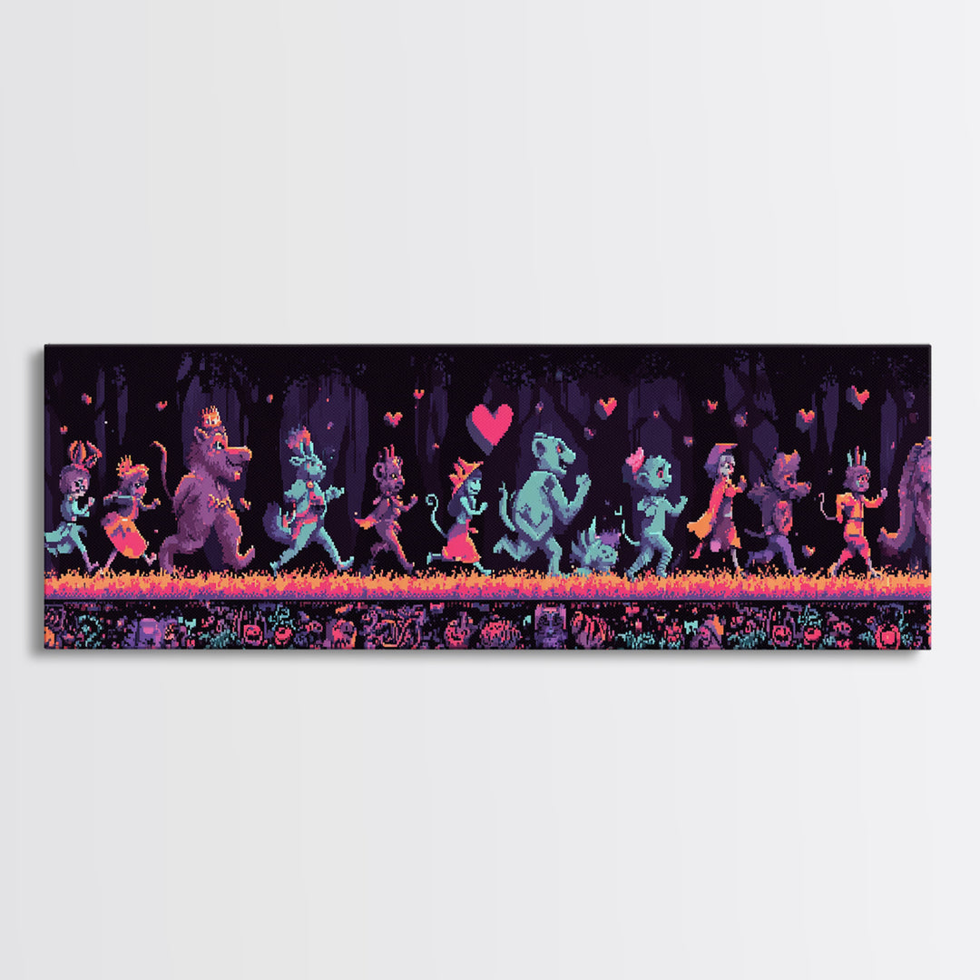 The Costume Parade, Synthwave Halloween Art, Extra Wide Wall Art, Canvas Print, Retro Halloween Decor, Neon Wall Art, Collectible Wall Decor