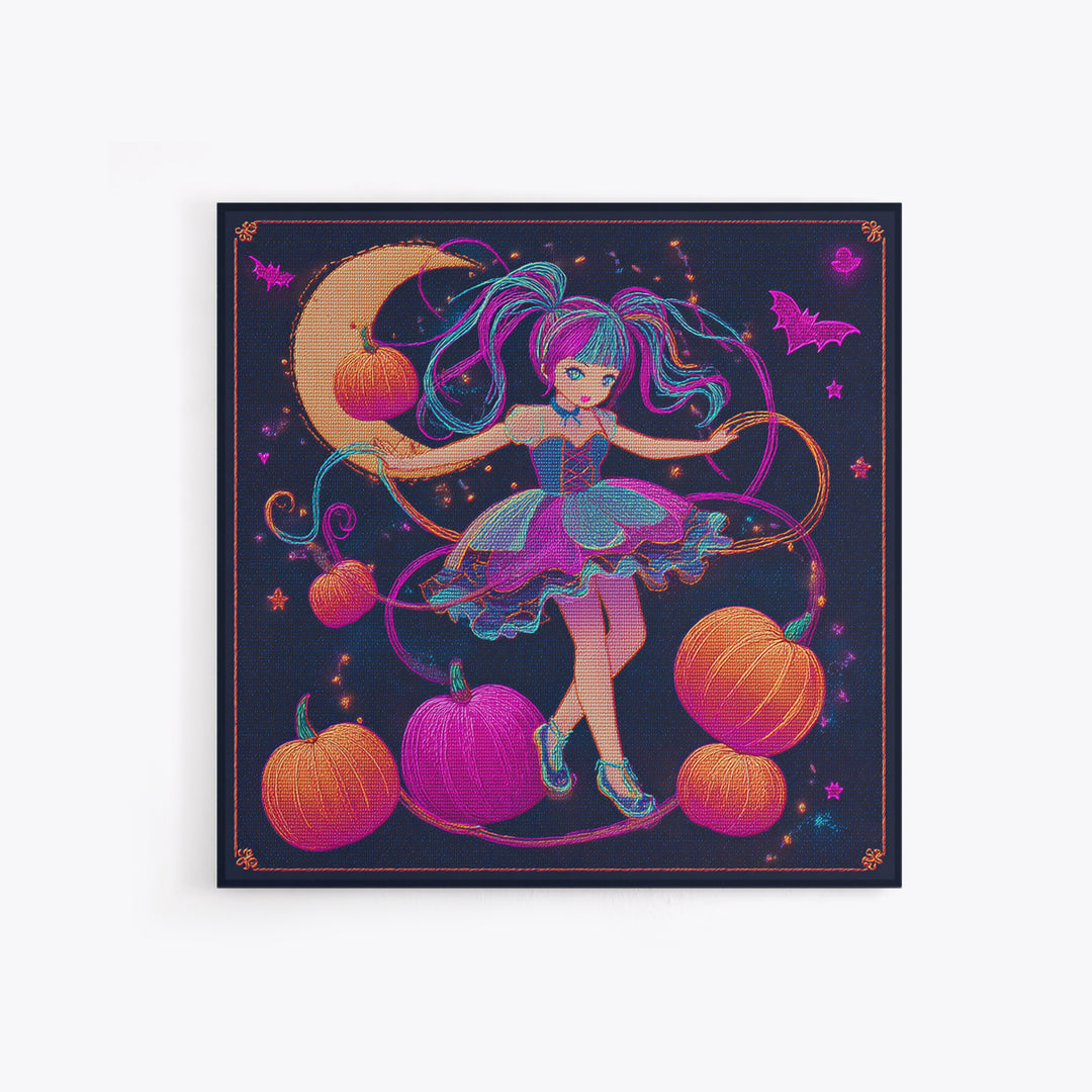 The Candy Apple Dance, Synthwave Halloween Art, Square Wall Art, Framed Canvas Print, Retro Halloween Decor, Neon Wall Art