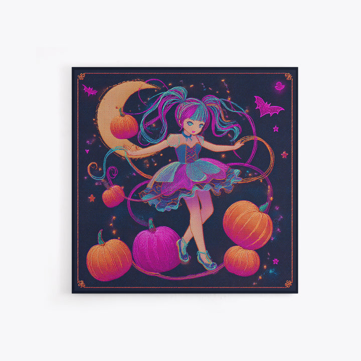 The Candy Apple Dance, Synthwave Halloween Art, Square Wall Art, Framed Canvas Print, Retro Halloween Decor, Neon Wall Art