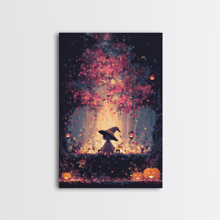 The Witch Hat Ring Toss, Vaporwave Halloween Decor, Vertical Wall Art, Canvas Print, Retro Halloween Decor, Neon Wall Art, Spooky Wall Decor
