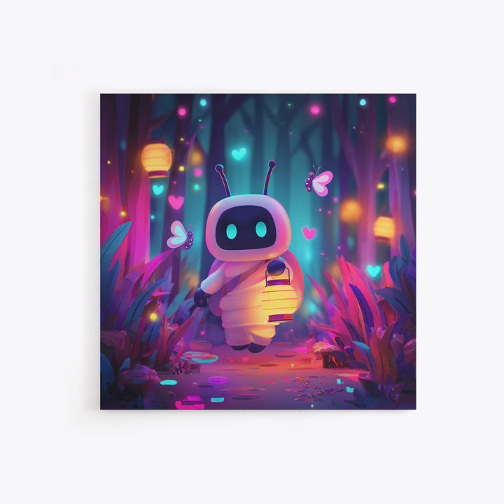 The Firefly Lantern Forest, Retro Neon Halloween Art, Square Wall Art, Framed Canvas Print, Retro Halloween Decor, Neon Wall Art