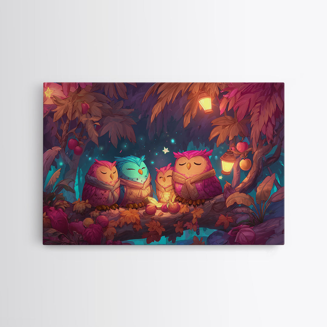 The Sleepy Owl Orchard, 80s Halloween Wall Art, Landscape Wall Art, Canvas Print, Retro Halloween Decor, Neon Wall Art, Gothic Home Decor