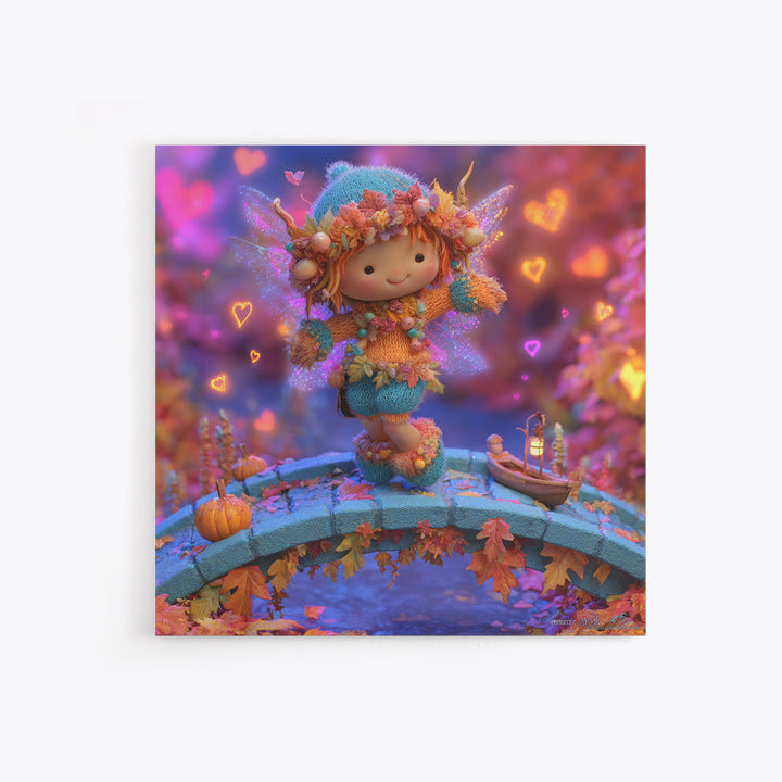The Autumn Fairy Bridge, Synthwave Halloween Art, Square Wall Art, Canvas Print, Retro Halloween Decor, Neon Wall Art, Seasonal Home Decor
