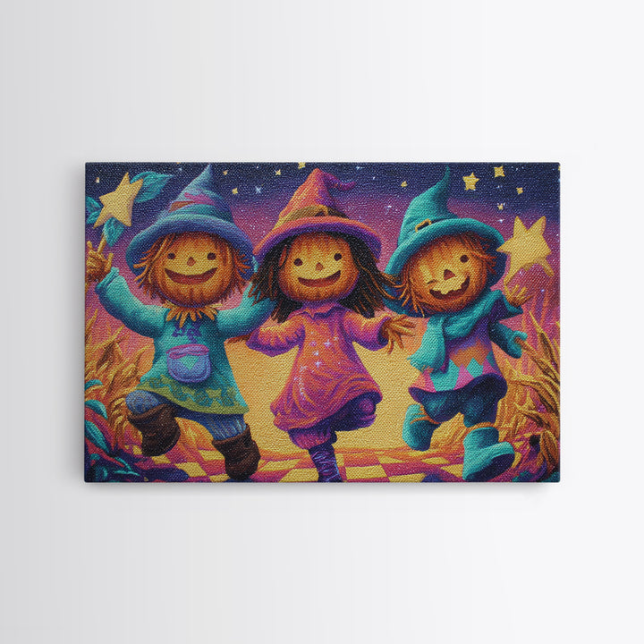 The Starry Cornfield Maze, Vaporwave Halloween Decor, Landscape Wall Art, Framed Canvas Print, Retro Halloween Decor, Neon Wall Art