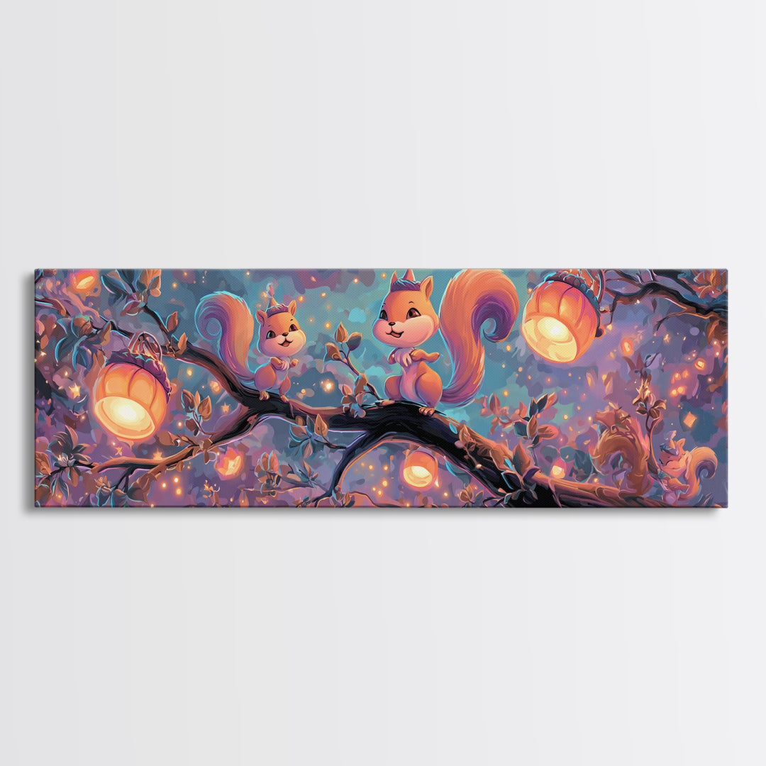 The Acorn Lantern Festival, 80s Halloween Wall Art, Extra Wide Wall Art, Canvas Print, Retro Halloween Decor, Neon Wall Art