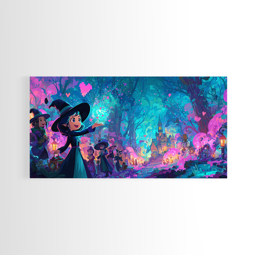 The First Autumn Snowflake, 80s Halloween Wall Art, Wide Panoramic Art, Canvas Print, Retro Halloween Decor, Neon Wall Art, Horror Wall Art