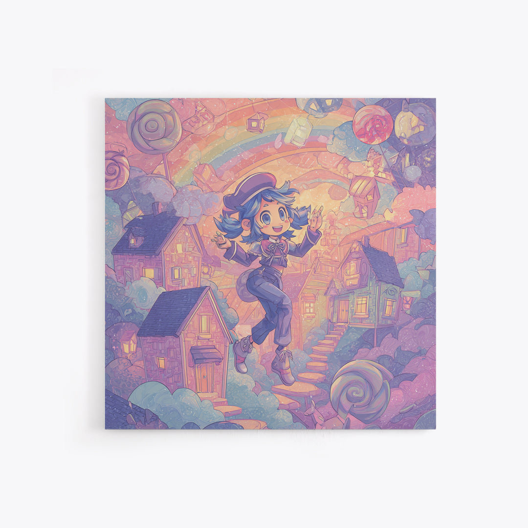 The Upside-Down Candy Kingdom, Synthwave Halloween Art, Square Wall Art, Framed Canvas Print, Retro Halloween Decor, Neon Wall Art