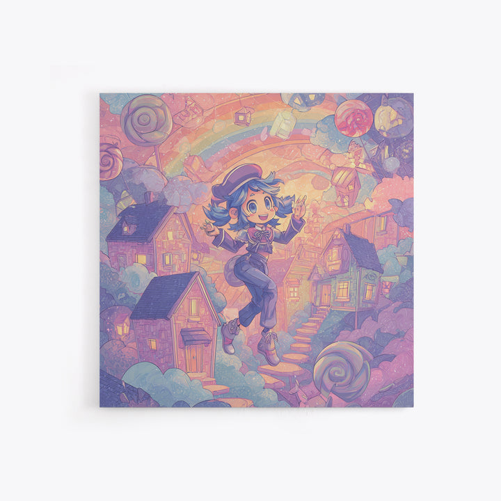 The Upside-Down Candy Kingdom, Synthwave Halloween Art, Square Wall Art, Framed Canvas Print, Retro Halloween Decor, Neon Wall Art