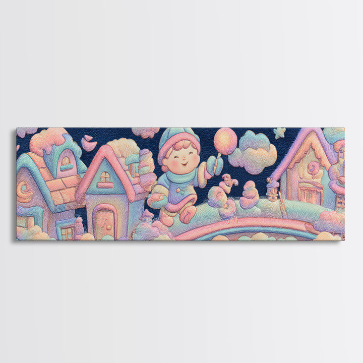 The Upside-Down Candy Kingdom, 80s Halloween Wall Art, Extra Wide Wall Art, Framed Canvas Print, Retro Halloween Decor, Neon Wall Art