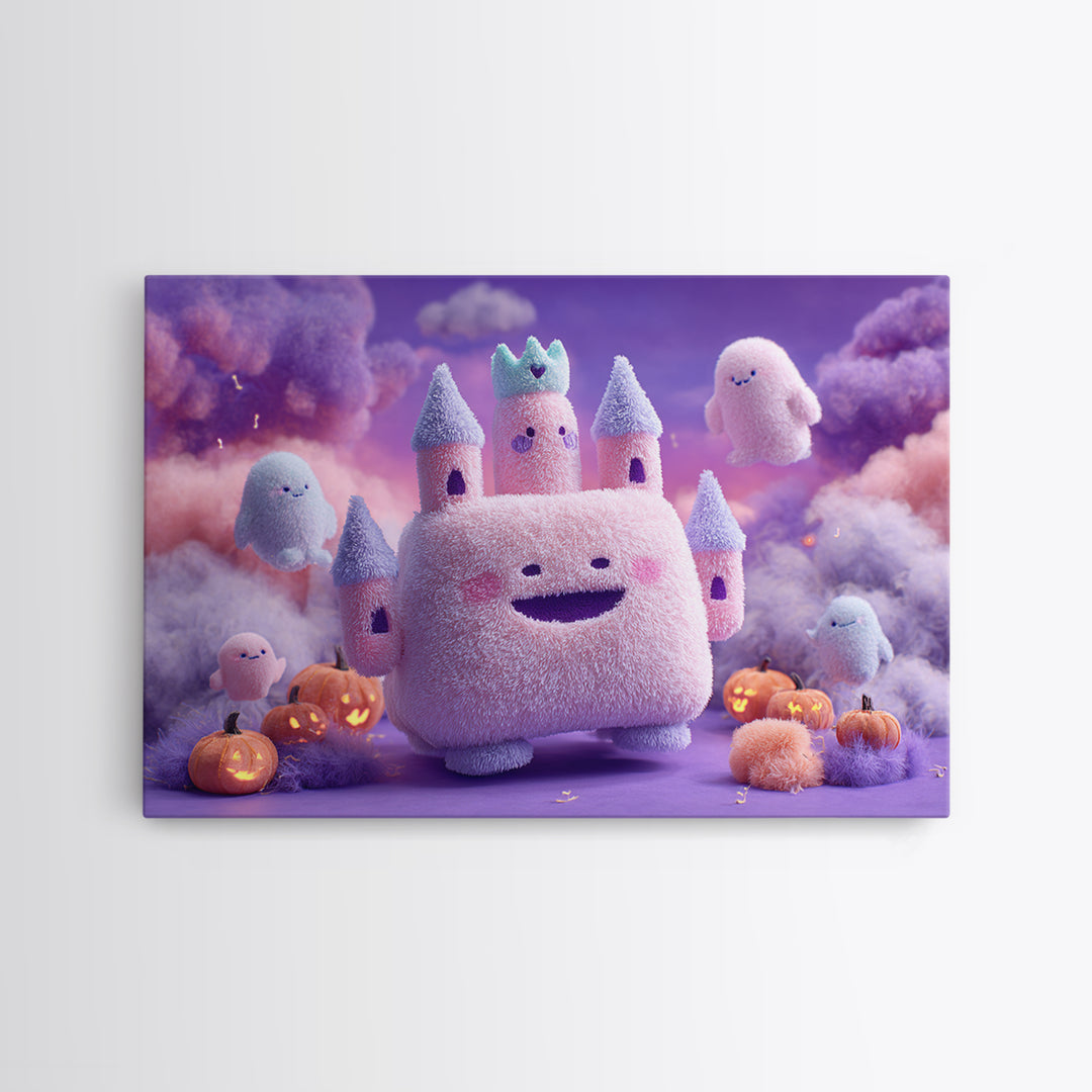 The Halloween Cloud Castle, Vaporwave Halloween Decor, Landscape Wall Art, Framed Canvas Print, Retro Halloween Decor, Neon Wall Art