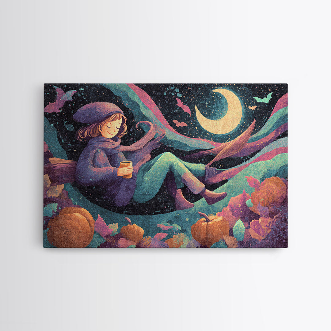 The Candy Comet Adventure, Synthwave Halloween Art, Landscape Wall Art, Canvas Print, Retro Halloween Decor, Neon Wall Art
