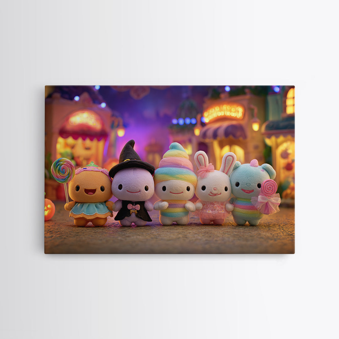 The Halloween Toy Kingdom, Vaporwave Halloween Decor, Landscape Wall Art, Framed Canvas Print, Retro Halloween Decor, Neon Wall Art