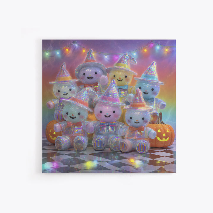 The Halloween Toy Kingdom, Cute Spooky Neon Art, Square Wall Art, Framed Canvas Print, Retro Halloween Decor, Neon Wall Art