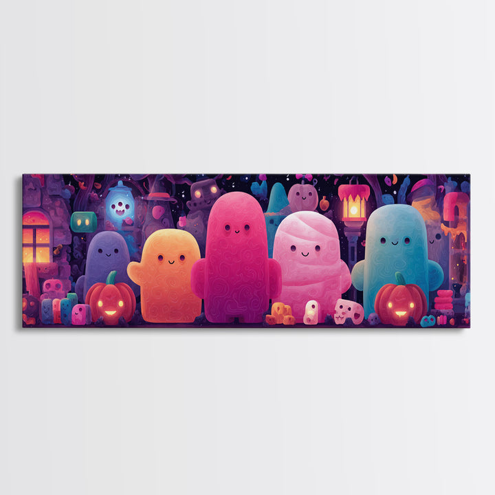 The Halloween Toy Kingdom, Cute Spooky Neon Art, Extra Wide Wall Art, Canvas Print, Retro Halloween Decor, Neon Wall Art, Dark Fantasy Art