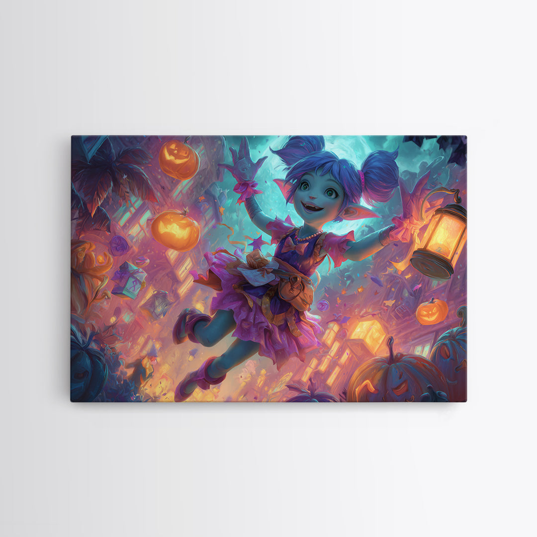 The Magical Costume Workshop, 80s Halloween Wall Art, Landscape Wall Art, Canvas Print, Retro Halloween Decor, Neon Wall Art