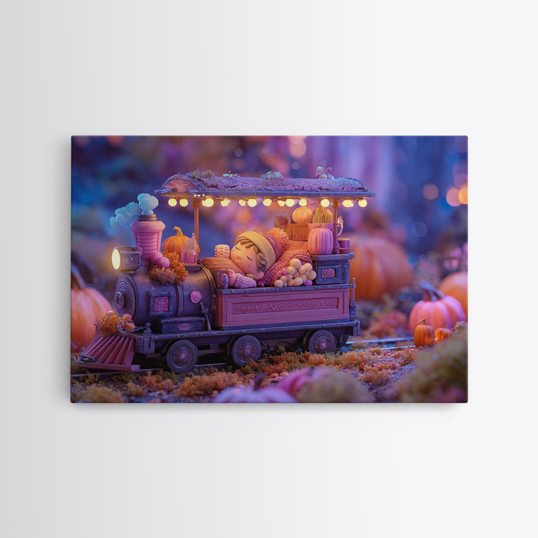 The Trick-Or-Treat Express, 80s Halloween Wall Art, Landscape Wall Art, Canvas Print, Retro Halloween Decor, Neon Wall Art