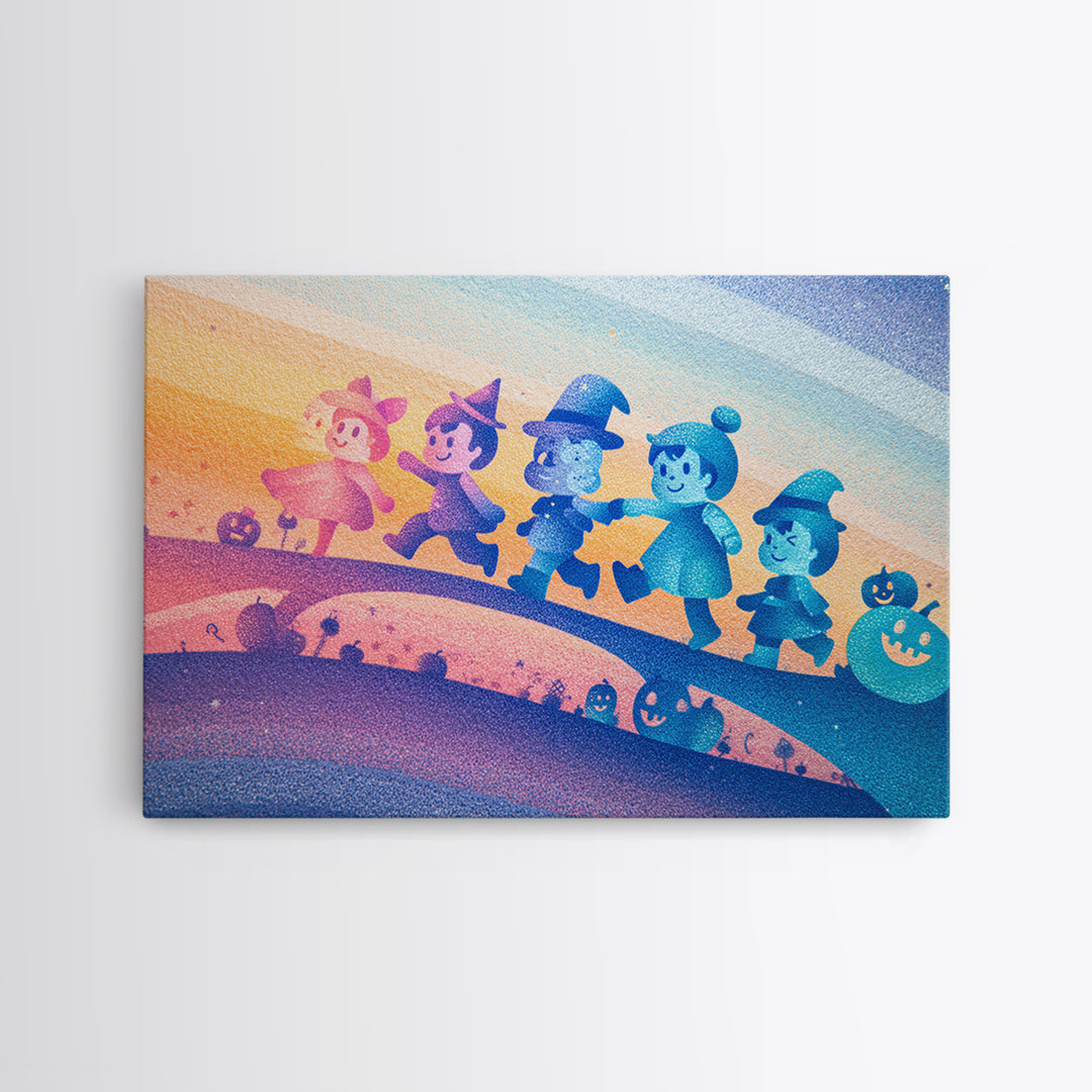 The Parade Across The Stars, Cute Spooky Neon Art, Landscape Wall Art, Canvas Print, Retro Halloween Decor, Neon Wall Art, Spooky Wall Decor