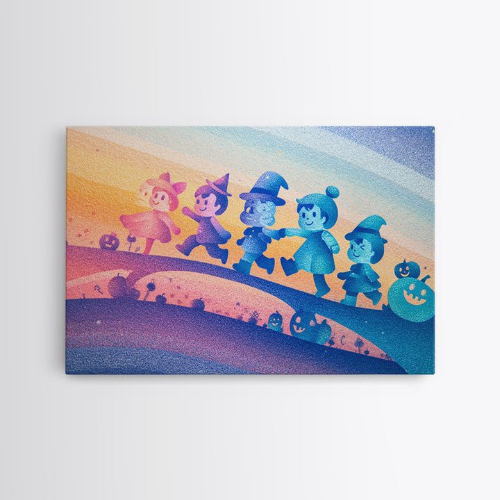 The Parade Across The Stars, Cute Spooky Neon Art, Landscape Wall Art, Canvas Print, Retro Halloween Decor, Neon Wall Art, Spooky Wall Decor