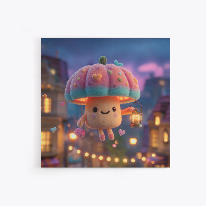 The Enchanted Umbrella Adventure, Synthwave Halloween Art, Square Wall Art, Canvas Print, Retro Halloween Decor, Neon Wall Art