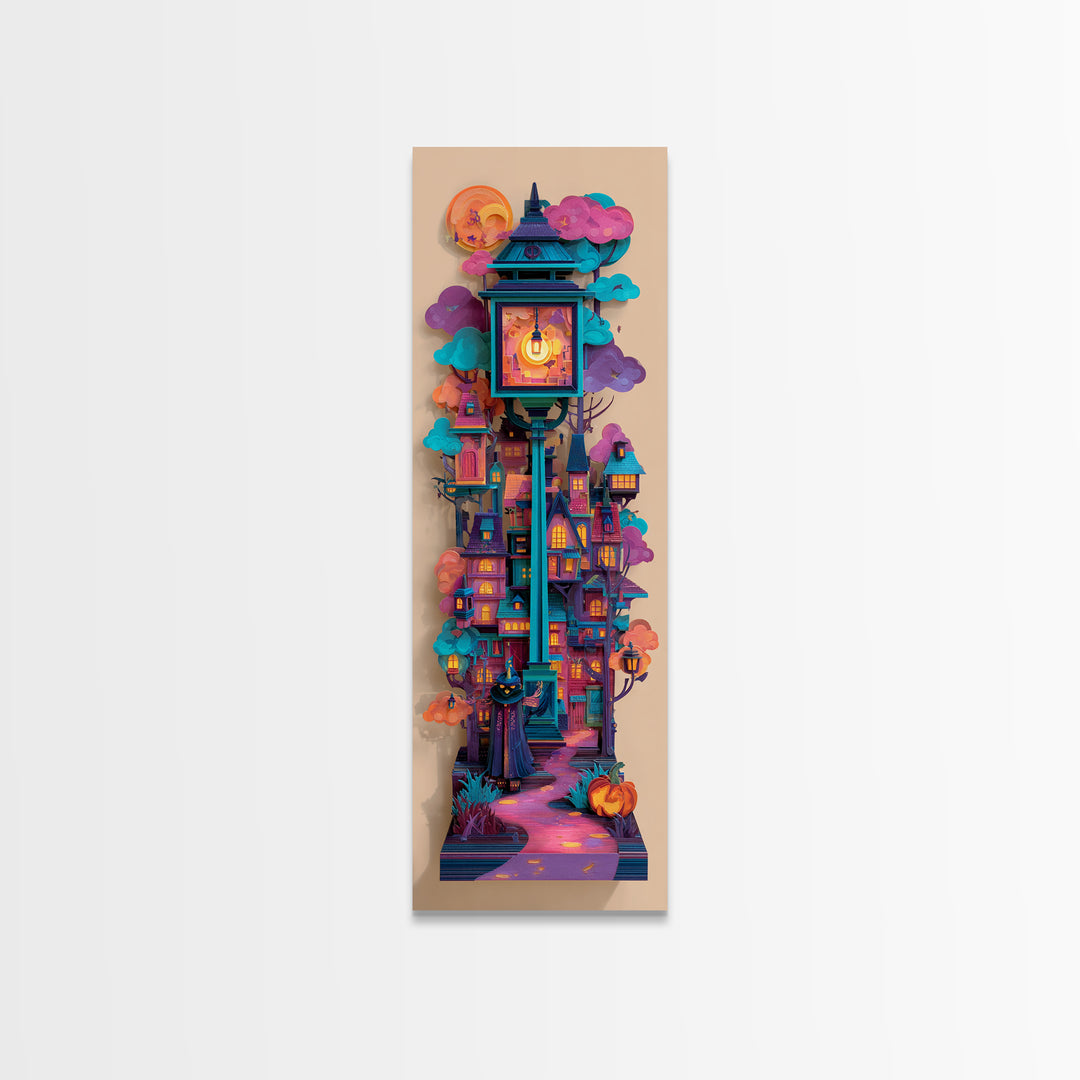 The World Inside A Lantern, Vaporwave Halloween Decor, Tall Narrow Wall Art, Canvas Print, Retro Halloween Decor, Neon Wall Art