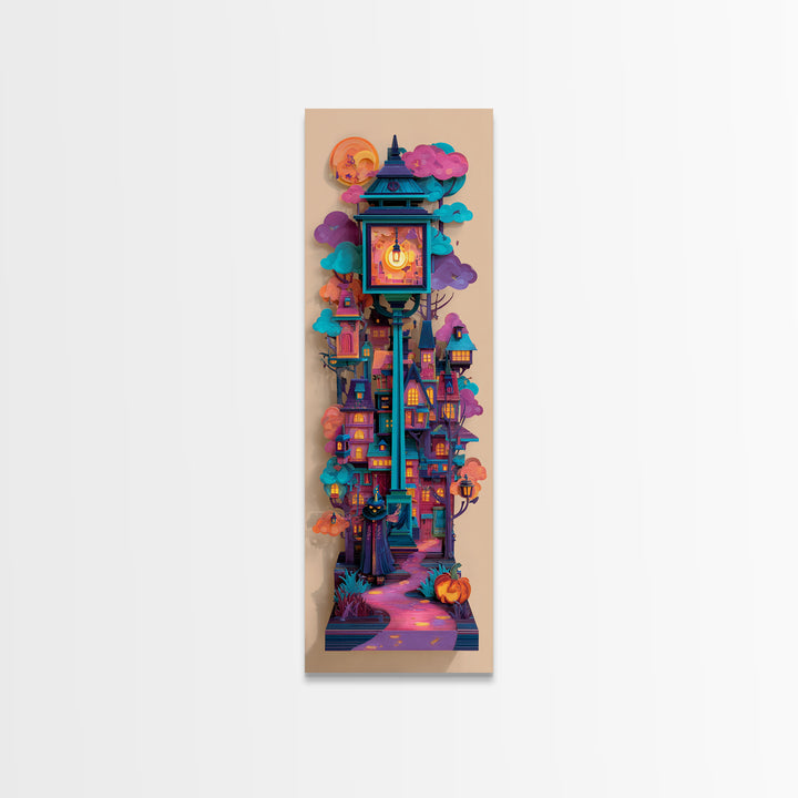 The World Inside A Lantern, Vaporwave Halloween Decor, Tall Narrow Wall Art, Canvas Print, Retro Halloween Decor, Neon Wall Art