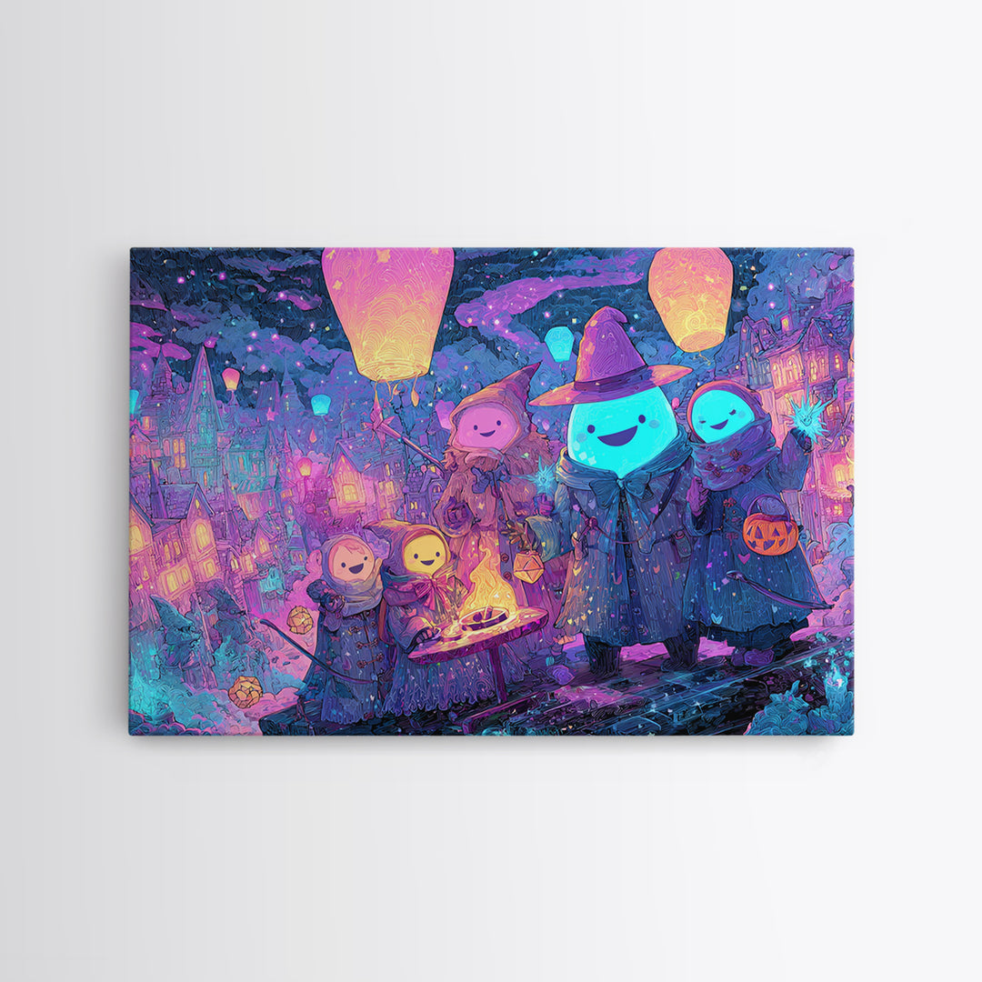 The Costume Planet, Vaporwave Halloween Decor, Landscape Wall Art, Framed Canvas Print, Retro Halloween Decor, Neon Wall Art