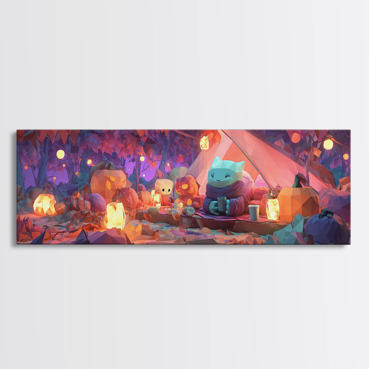 The Festival Of Friendly Frights, Retro Neon Halloween Art, Extra Wide Wall Art, Canvas Print, Retro Halloween Decor, Neon Wall Art