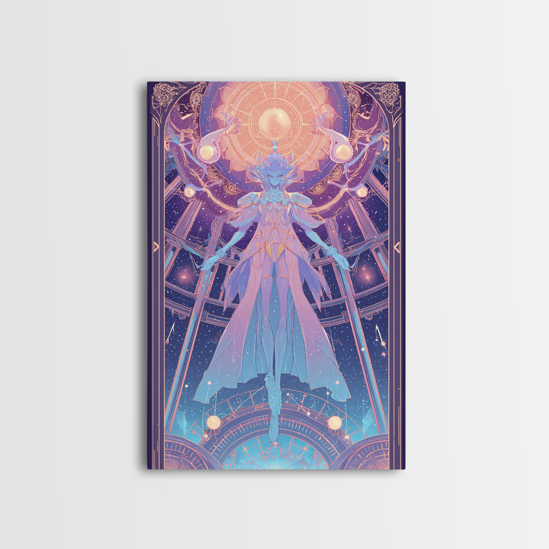 The Dreaming Priest Of The Outer Gate, 80s Halloween Wall Art, Vertical Wall Art, Canvas Print, Retro Halloween Decor, Neon Wall Art