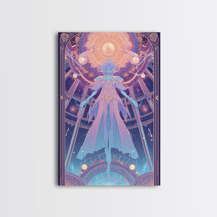 The Dreaming Priest Of The Outer Gate, 80s Halloween Wall Art, Vertical Wall Art, Canvas Print, Retro Halloween Decor, Neon Wall Art