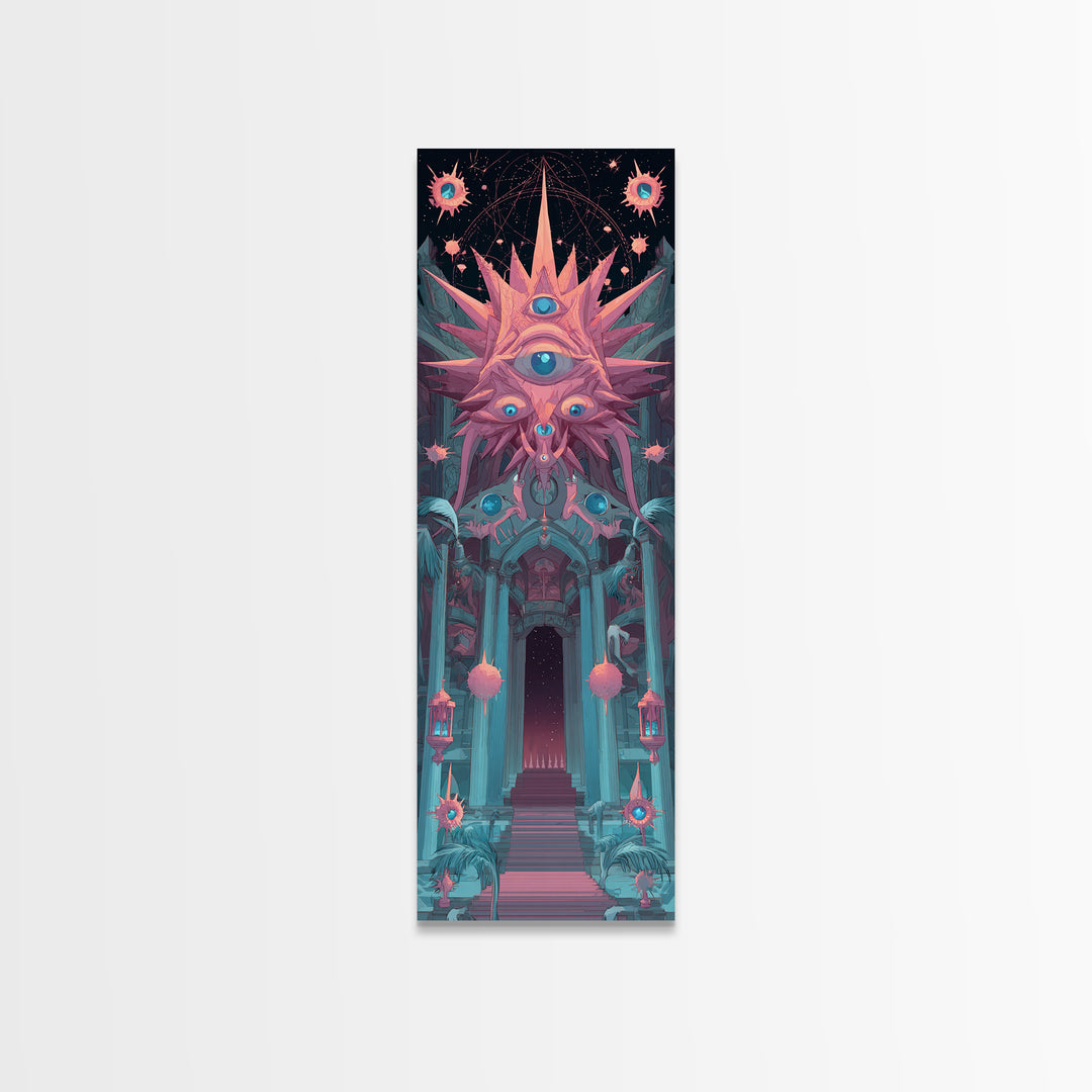 The Dreaming Priest Of The Outer Gate, Cute Spooky Neon Art, Tall Narrow Wall Art, Canvas Print, Retro Halloween Decor, Neon Wall Art