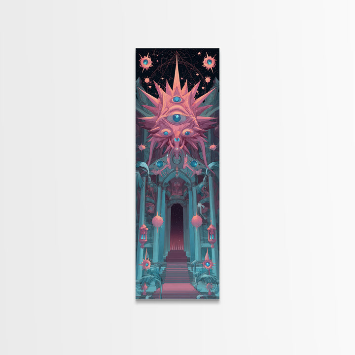 The Dreaming Priest Of The Outer Gate, Cute Spooky Neon Art, Tall Narrow Wall Art, Canvas Print, Retro Halloween Decor, Neon Wall Art