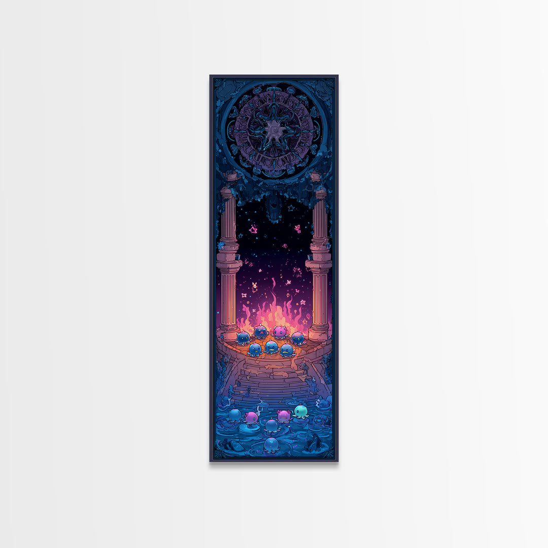 The Choir Of Deepwater Acolytes, Retro Neon Halloween Art, Tall Narrow Wall Art, Canvas Print, Retro Halloween Decor, Neon Wall Art