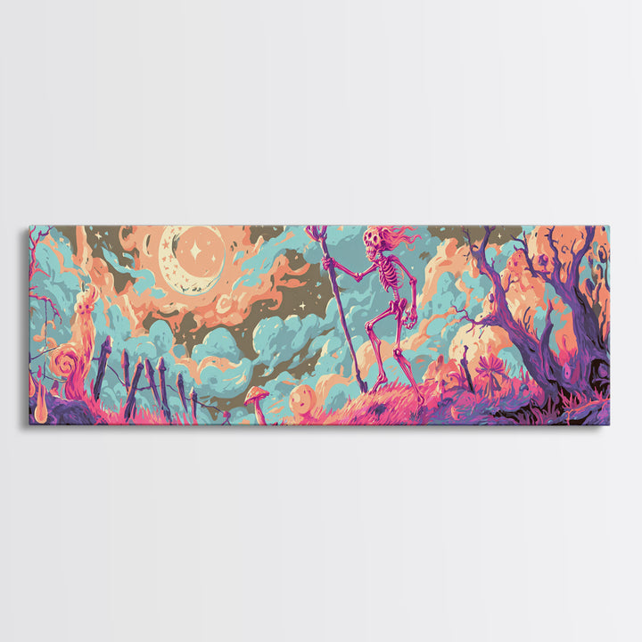 The Star-Seer Of Black Dunwich, Cosmic Synthwave Horror, Extra Wide Wall Art, Canvas Print, Retro Halloween Decor, Neon Wall Art