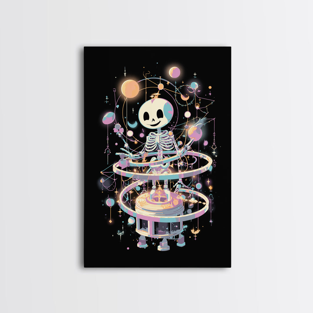 The Astronomer Of The Hollow Sky, Cute Eldritch Neon Art, Vertical Wall Art, Canvas Print, Retro Halloween Decor, Neon Wall Art