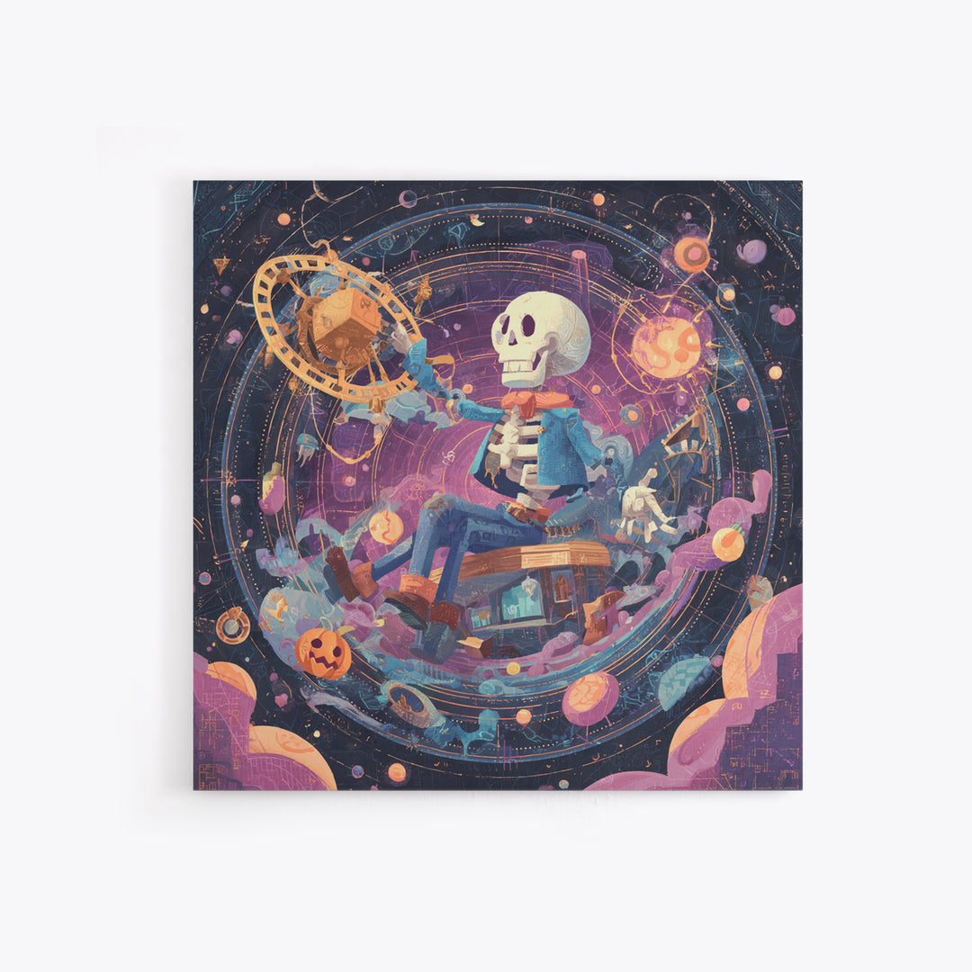 The Astronomer Of The Hollow Sky, Cosmic Synthwave Horror, Square Wall Art, Canvas Print, Retro Halloween Decor, Neon Wall Art
