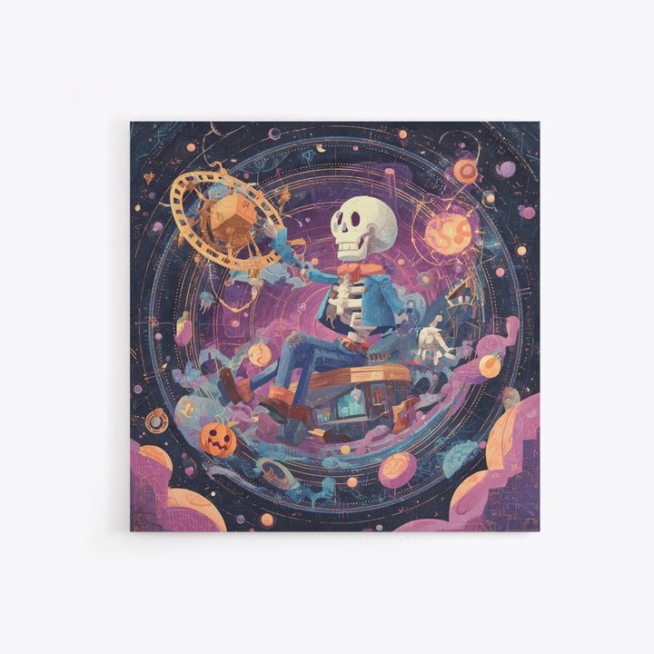 The Astronomer Of The Hollow Sky, Cosmic Synthwave Horror, Square Wall Art, Canvas Print, Retro Halloween Decor, Neon Wall Art
