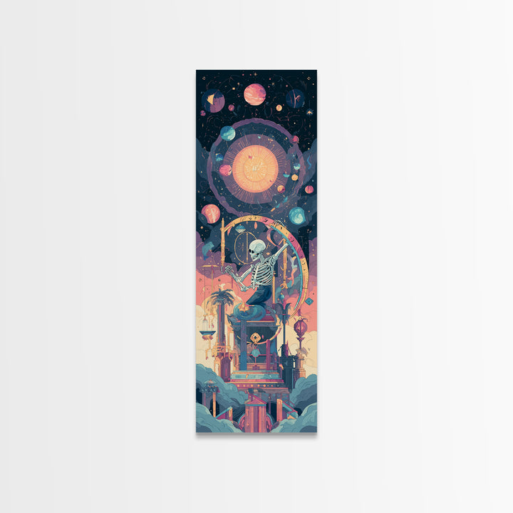 The Astronomer Of The Hollow Sky, Synthwave Halloween Art, Tall Narrow Wall Art, Framed Canvas Print, Retro Halloween Decor, Neon Wall Art
