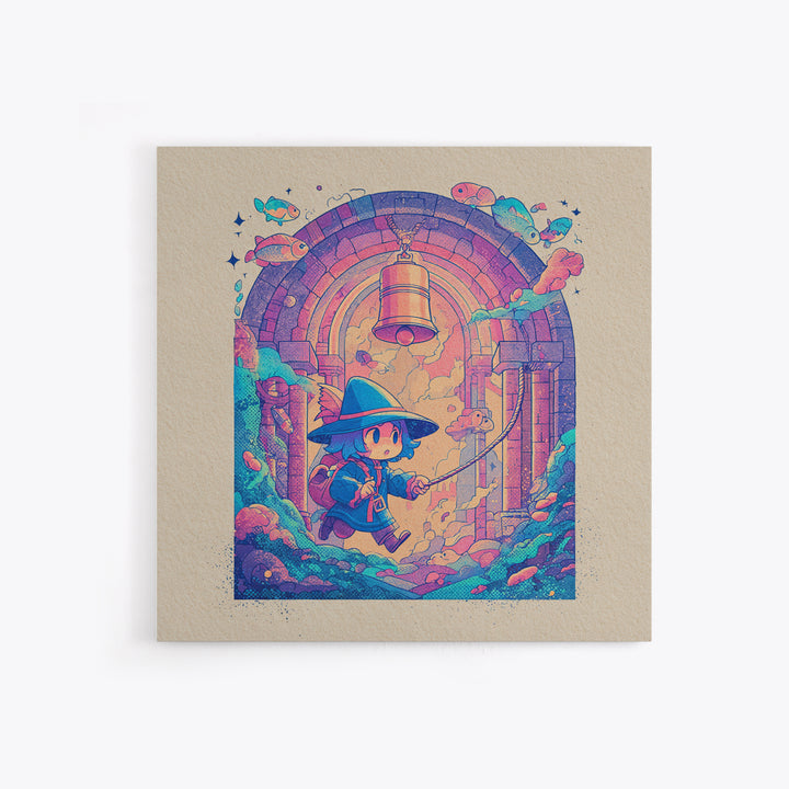 The Bellringer Of The Sunken Cathedral, Cosmic Synthwave Horror, Square Wall Art, Framed Canvas Print, Retro Halloween Decor, Neon Wall Art