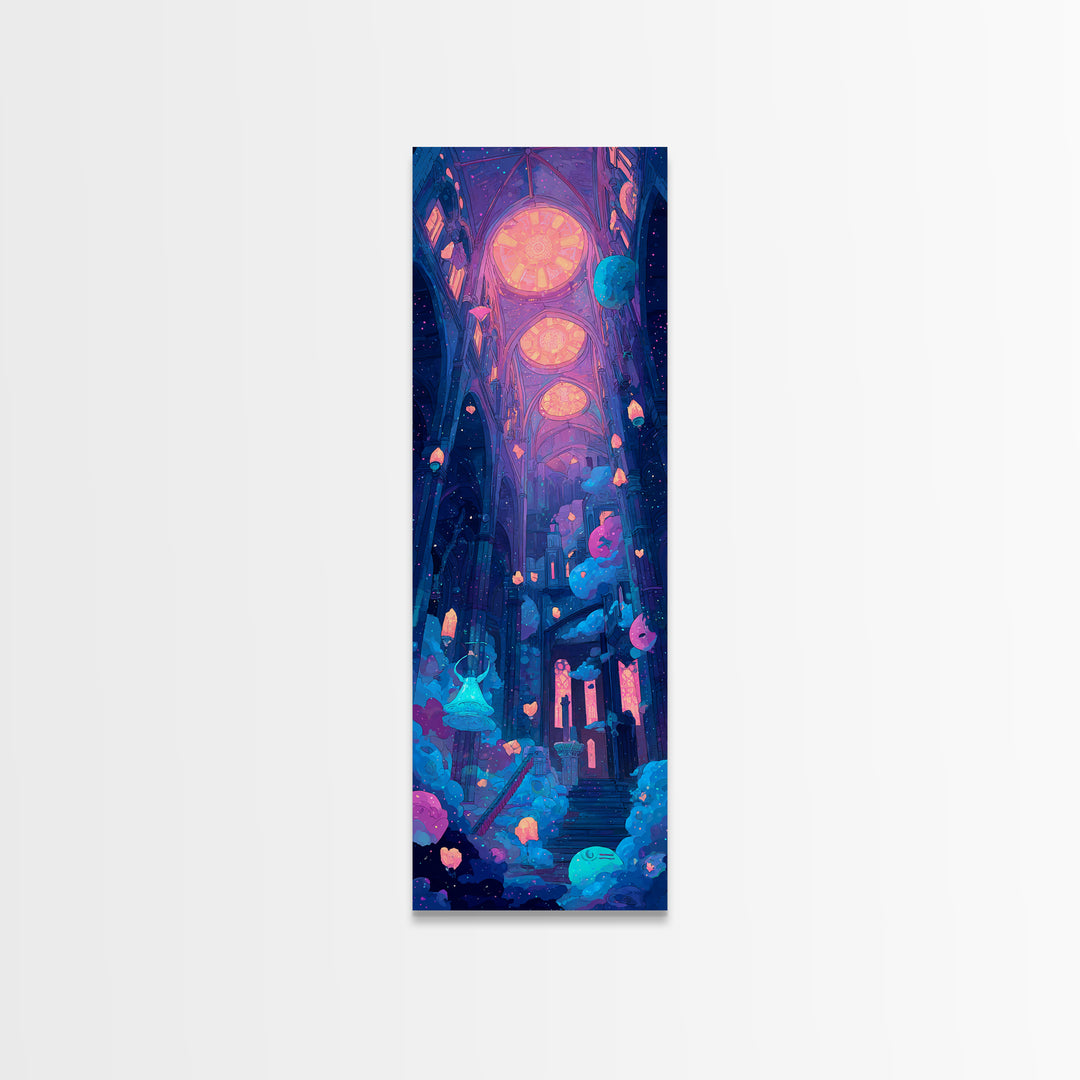 The Bellringer Of The Sunken Cathedral, Cute Spooky Neon Art, Tall Narrow Wall Art, Canvas Print, Retro Halloween Decor, Neon Wall Art