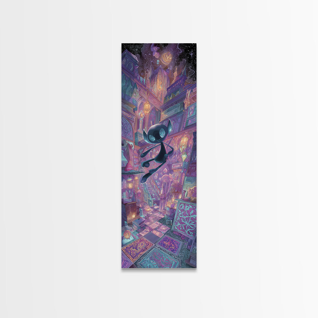 The Crawler Beneath The Floor Of Stars, Vaporwave Halloween Decor, Tall Narrow Wall Art, Framed Canvas Print, Retro Halloween Decor