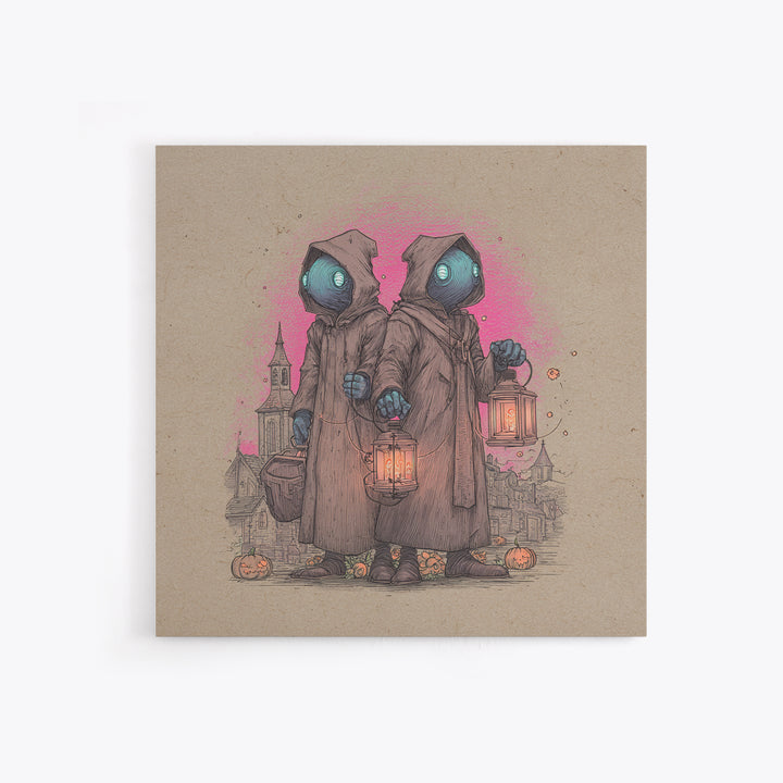The Innsmouth Lantern Procession, 80s Halloween Wall Art, Square Wall Art, Canvas Print, Retro Halloween Decor, Neon Wall Art