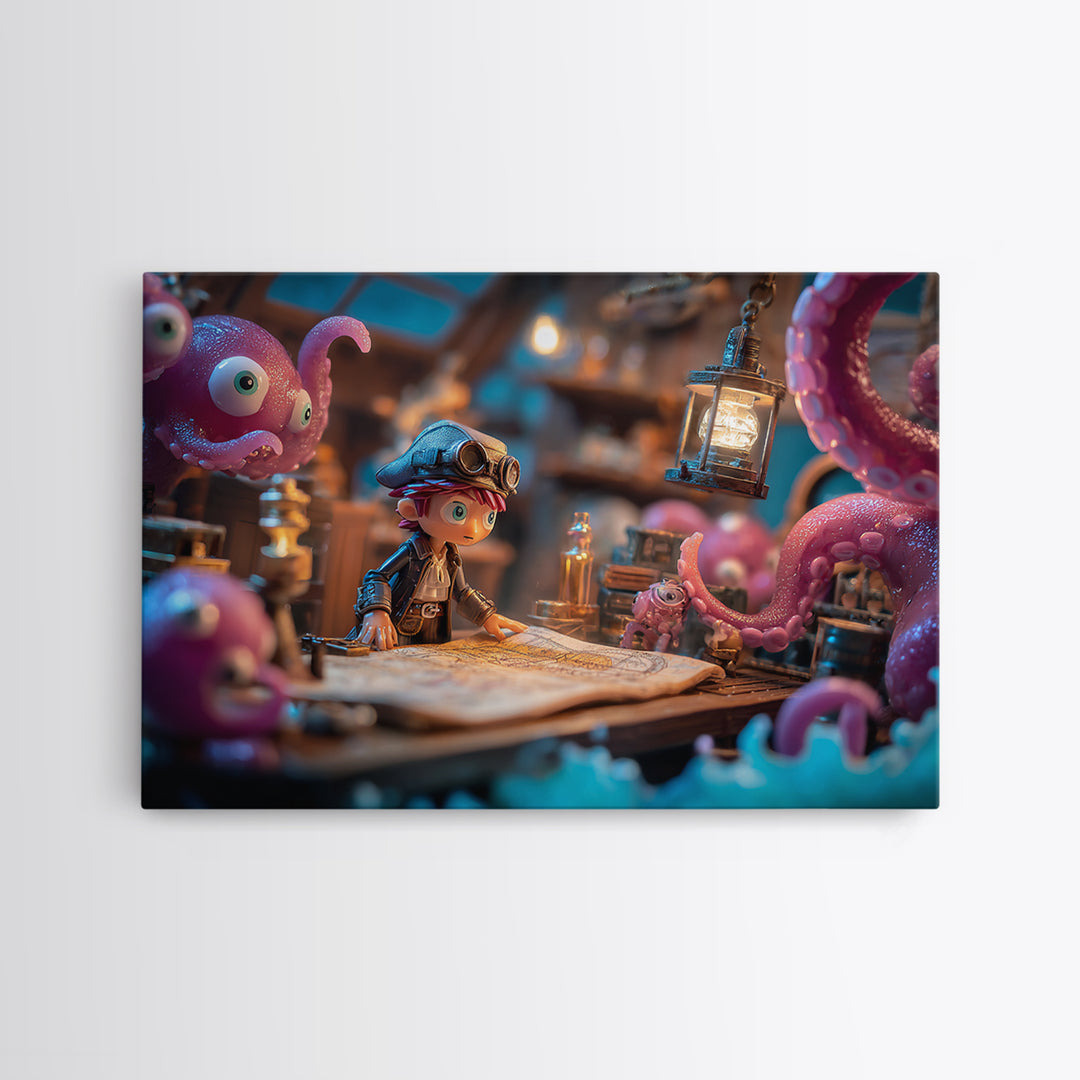 The Mapmaker Of Impossible Shores, Vaporwave Halloween Decor, Landscape Wall Art, Canvas Print, Retro Halloween Decor, Neon Wall Art