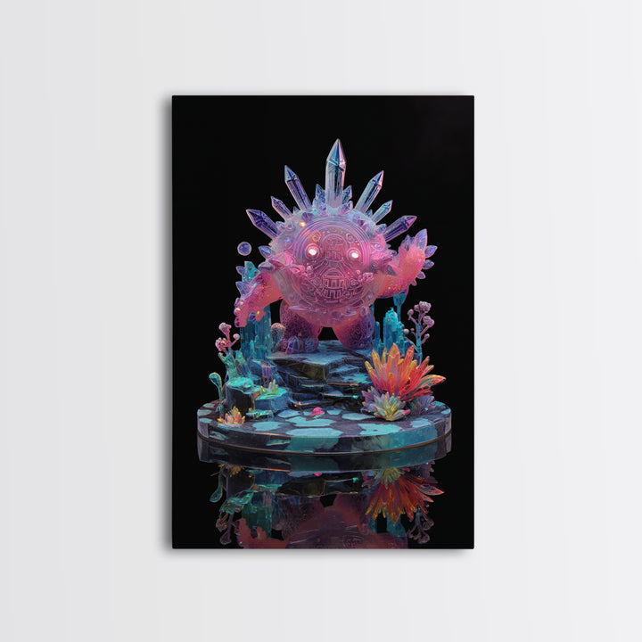 The Keeper Of The Black Reef Key, 80s Halloween Wall Art, Vertical Wall Art, Canvas Print, Retro Halloween Decor, Neon Wall Art