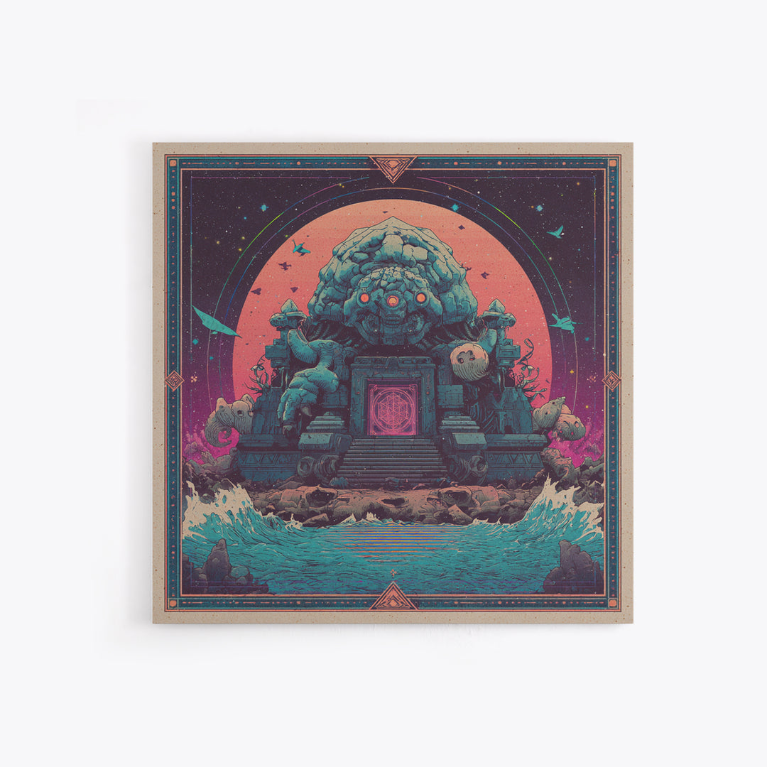 The Keeper Of The Black Reef Key, Synthwave Halloween Art, Square Wall Art, Canvas Print, Retro Halloween Decor, Neon Wall Art