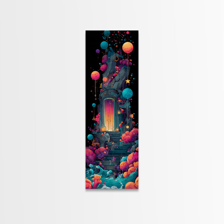 The Keeper Of The Black Reef Key, 80s Halloween Wall Art, Tall Narrow Wall Art, Canvas Print, Retro Halloween Decor, Neon Wall Art